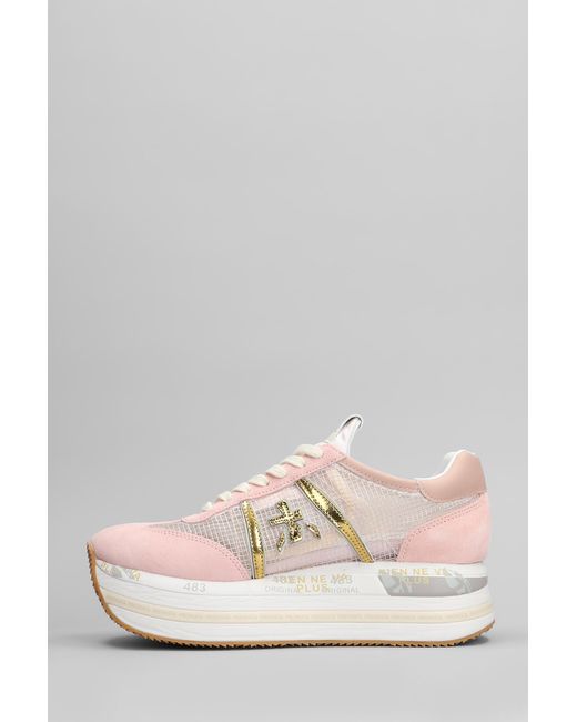 Sneakers Beth in Camoscio e Tessuto Rosa di Premiata in Pink