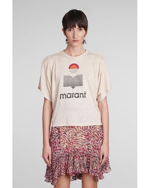 Isabel Marant Red Kyanza T-shirt In Beige Linen