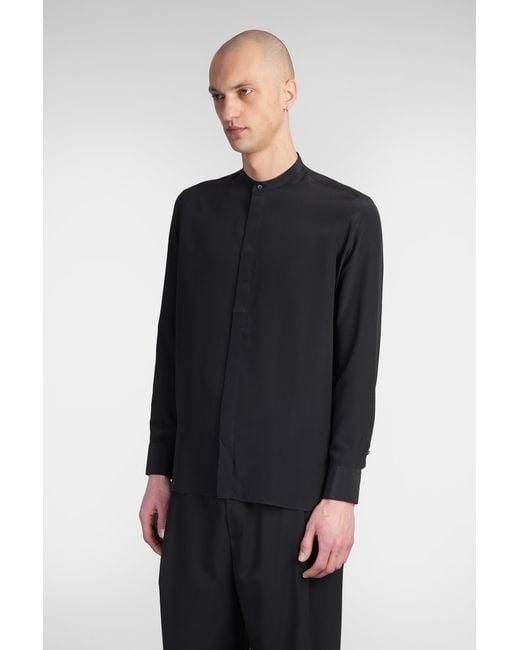 Camicia in Seta Nera di Laneus in Blue da Uomo