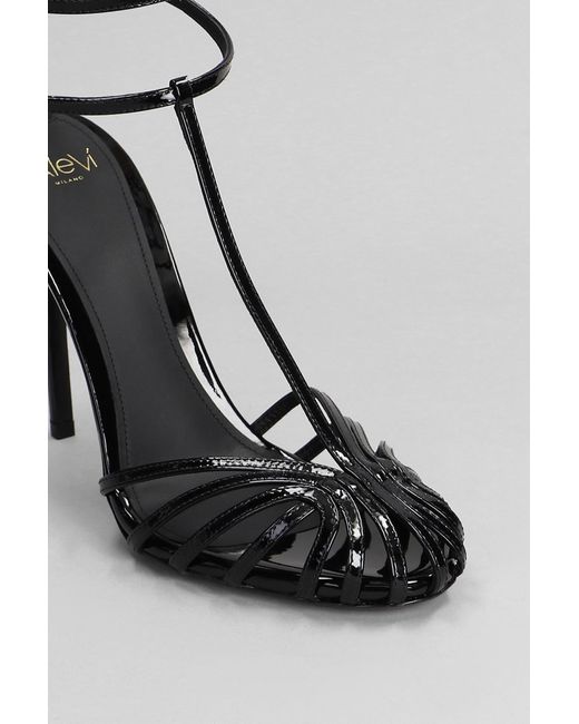ALEVI Stella 110 Sandals In Black Patent Leather