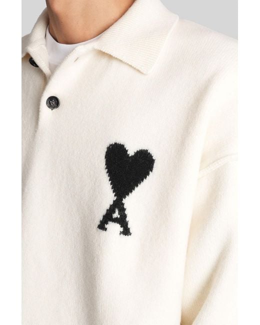 AMI Natural Polo In Beige Wool for men