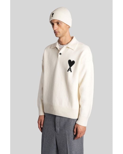 AMI Natural Polo In Beige Wool for men