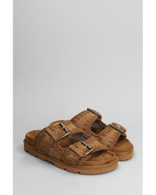 Mou Brown Low Bio Sandal Slipper-mule In Leather Color Suede