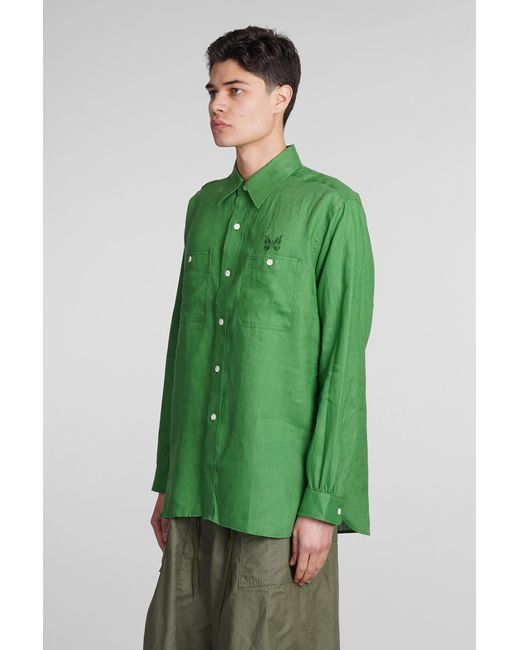 Camicia in lino Verde di Needles in Green da Uomo