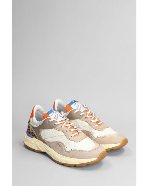 Stkn White Reverse Sneakers In Beige Leather And Fabric