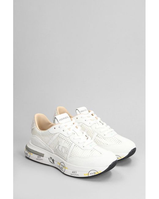 Premiata Cassie Sneakers In White Suede And Fabric