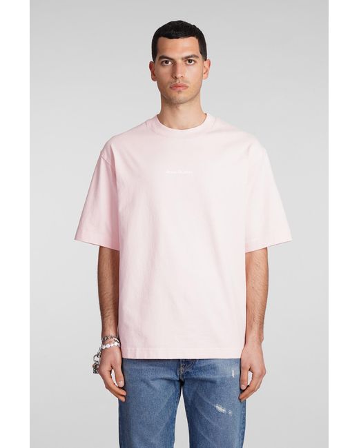 T-Shirt in Cotone Rosa di Acne in White da Uomo