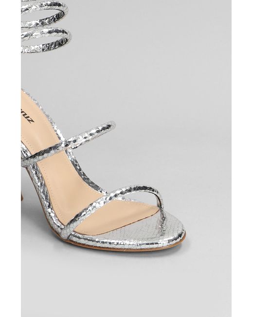 Lola Cruz White Greta 95 Sandals In Silver Leather