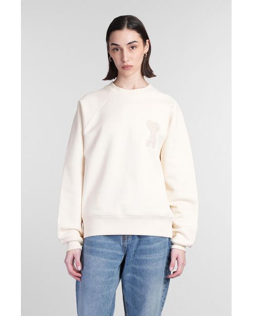 Felpa in Cotone Beige di AMI in White
