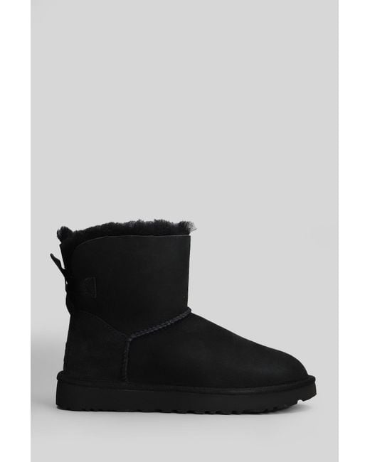 UGG Women's Mini Bailey Bow Ii Low Heels Ankle Boots In Black Suede