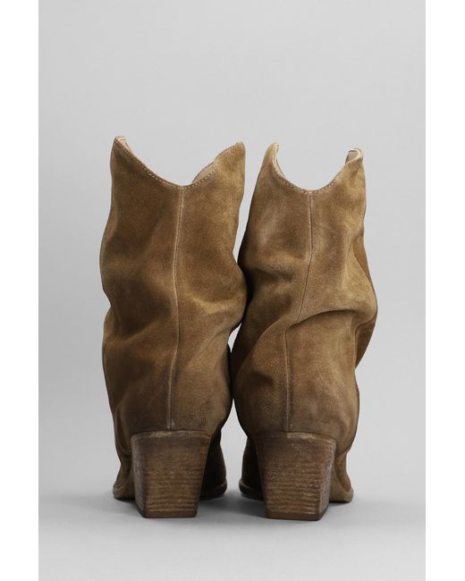 Elena Iachi Brown Low Heels Ankle Boots In Camel Suede