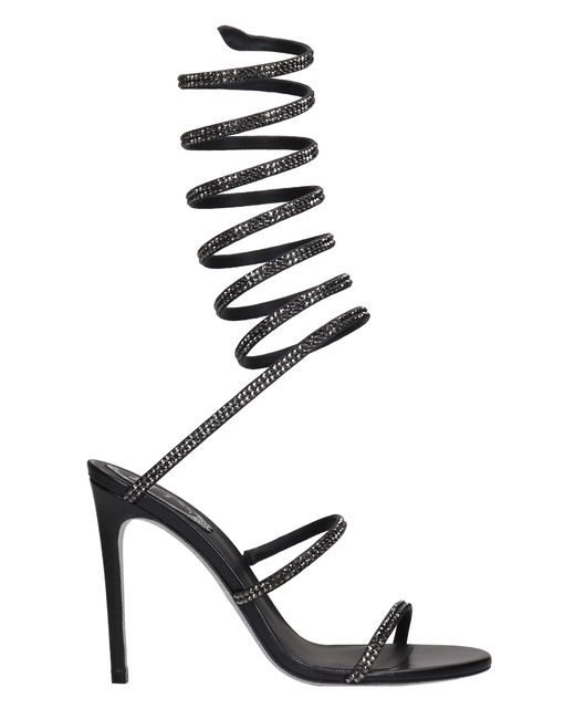 Rene Caovilla Supercleo Sandals In Black Synthetic Fibers | Lyst