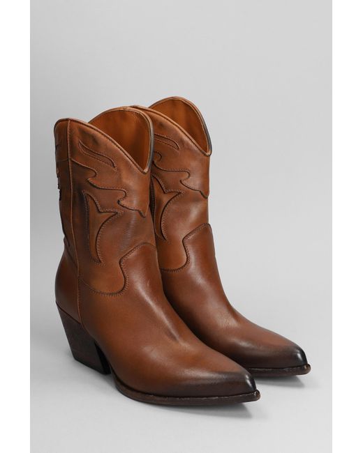 Elena Iachi Brown Texan Ankle Boots In Leather Color Leather