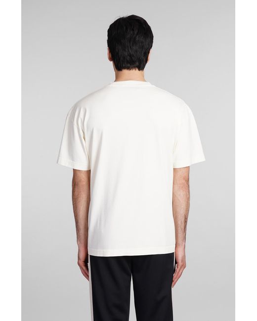 T-Shirt in Cotone Beige di Palm Angels in White da Uomo