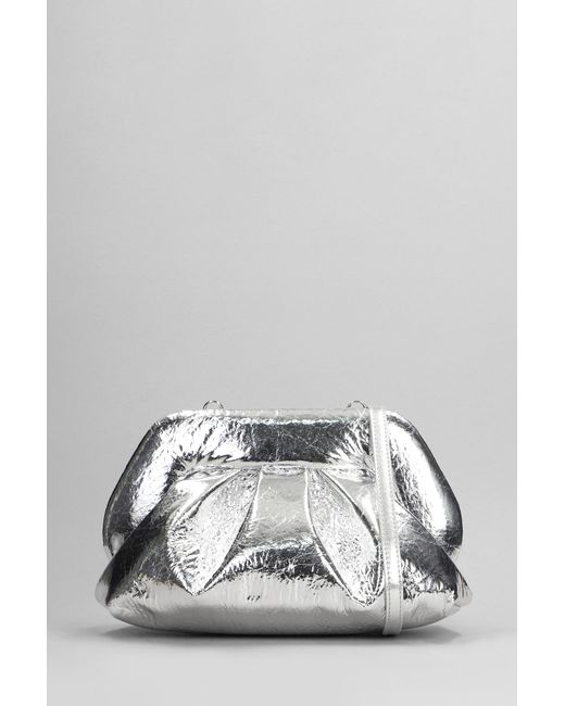 THEMOIRÈ Metallic Tia Pineapple Clutch In Silver Faux Leather