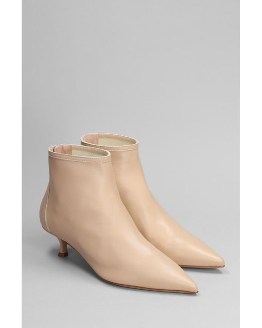 Anna F. Natural High Heels Ankle Boots In Beige Leather
