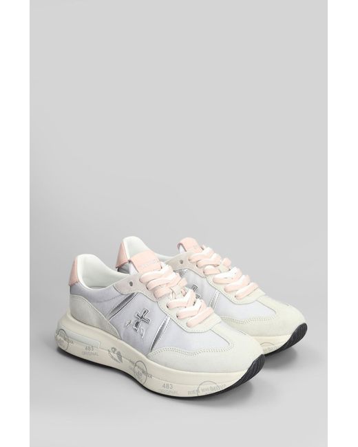 Sneakers Cassie in Camoscio e Tessuto Grigio di Premiata in White
