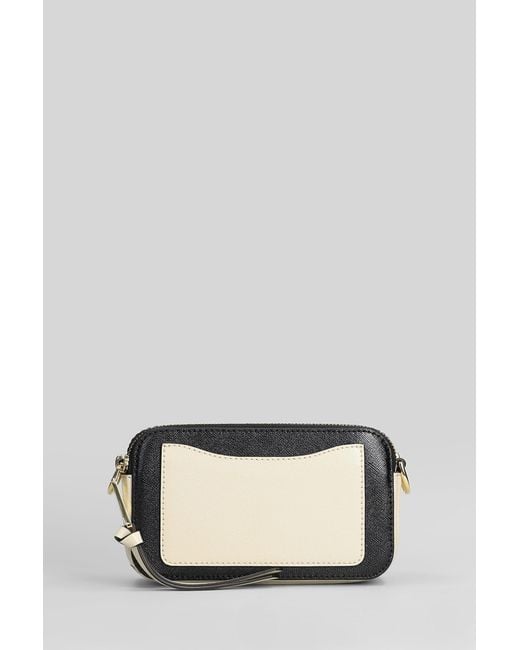 Marc Jacobs Black The Snapshot Shoulder Bag In Beige Leather