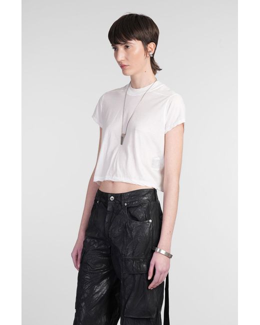 Rick Owens Cropped Small Level T-shirt In White Cotton