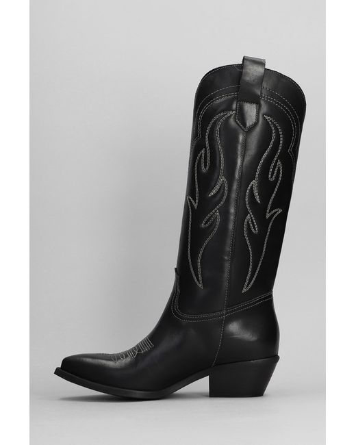 GISÉL MOIRÉ Dominga Texan Boots In Black Leather