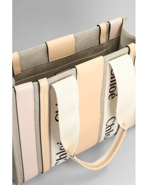 Chloé Natural Woody Tote In Beige Leather And Fabric