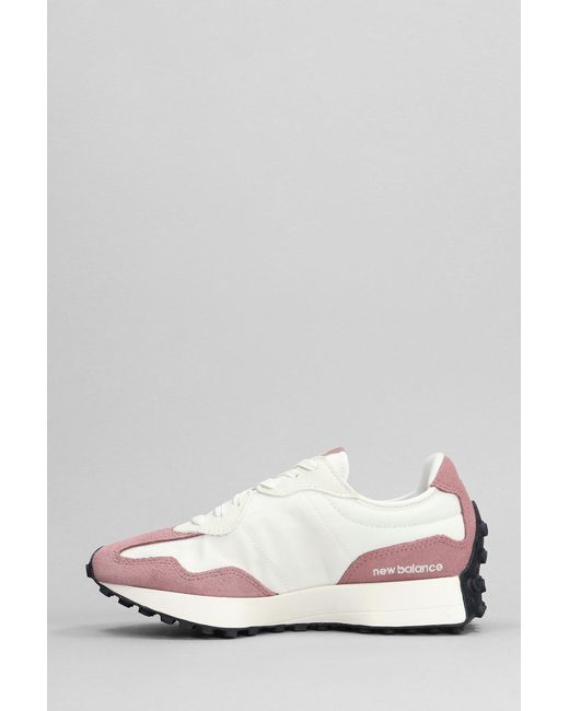 New Balance Pink 327 Sneakers In White Suede And Fabric
