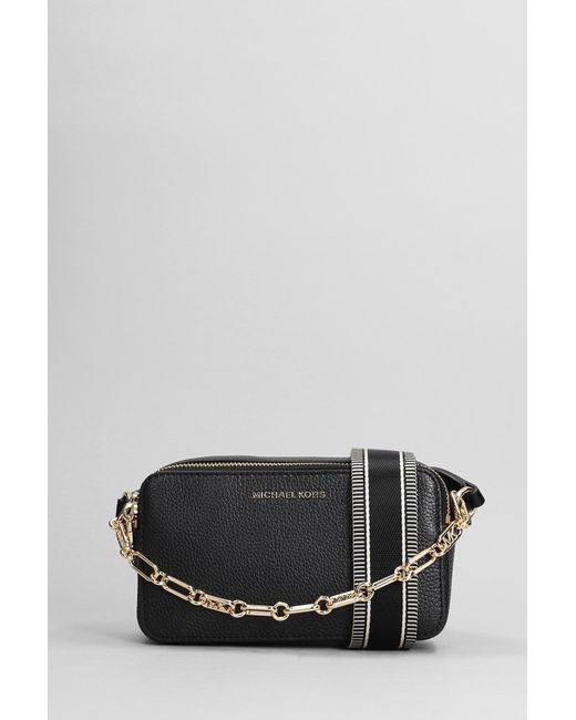 Michael Kors Jet Set Shoulder Bag In Black Leather in Gray Lyst