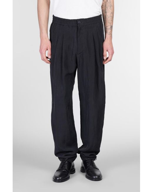 Pantalone in lino Nero di Giorgio Armani in Black da Uomo