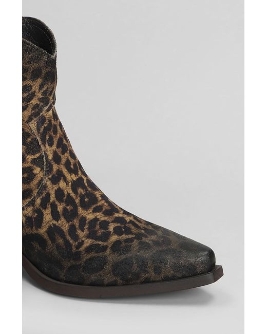 METISSE Brown Texan Ankle Boots In Animalier Suede