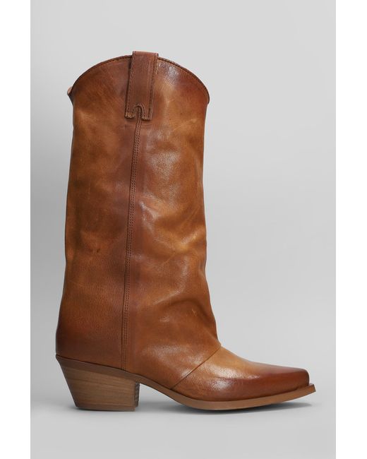 METISSE Brown Texan Boots In Leather Color Leather