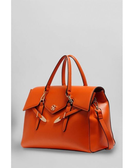 Secret Pon-pon Yalis Large Shoulder Bag In Orange Leather