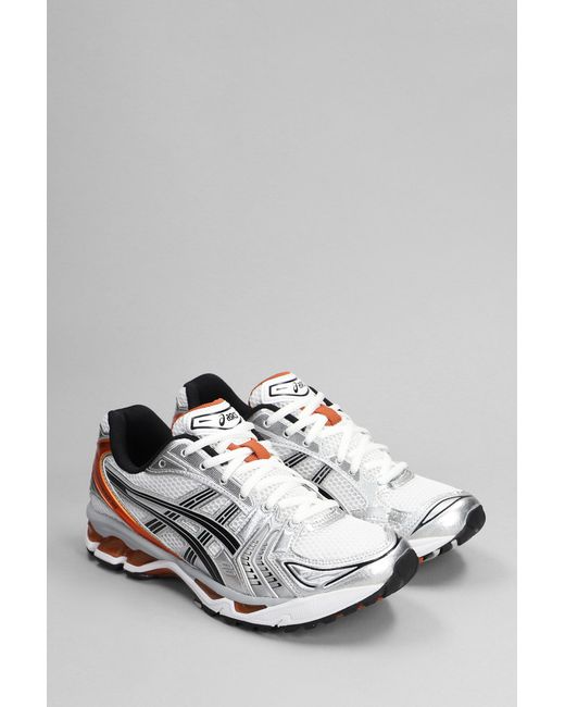 Asics White Gel-kayano 14 Sneakers In Silver Leather And Fabric