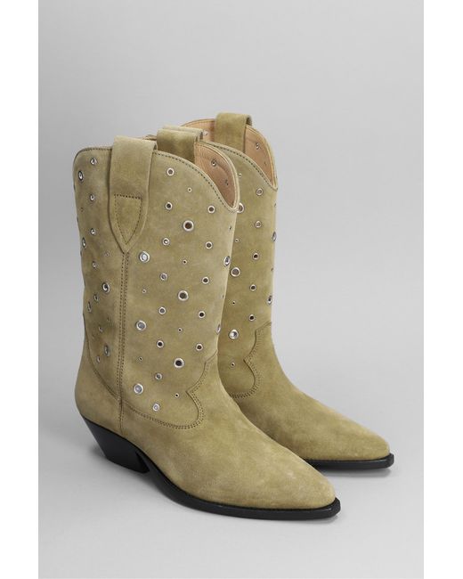 Isabel Marant Green Duerto Texan Ankle Boots In Taupe Suede