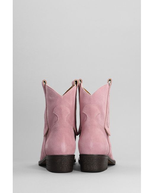 Via Roma 15 Texan Ankle Boots In Rose-pink Suede
