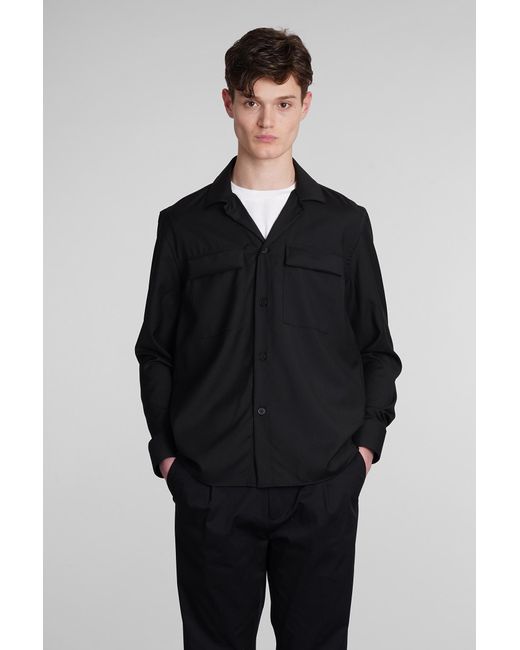 Camicia Shirt s134 tropical in Lana Nera di Low Brand in Black da Uomo