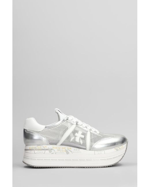 Sneakers Beth in pelle e tessuto Argento di Premiata in White
