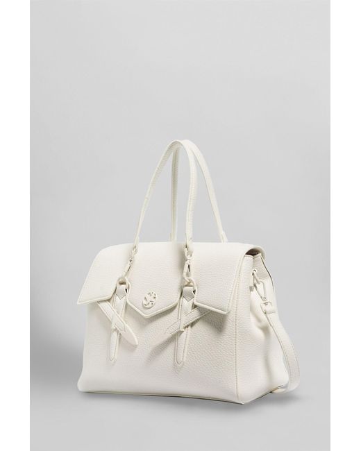 Secret Pon-pon Natural Yalis Casual Medium Shoulder Bag In White Leather