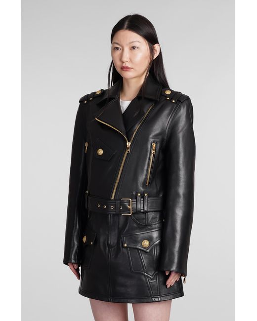 Balmain Black Biker Jacket In Leather