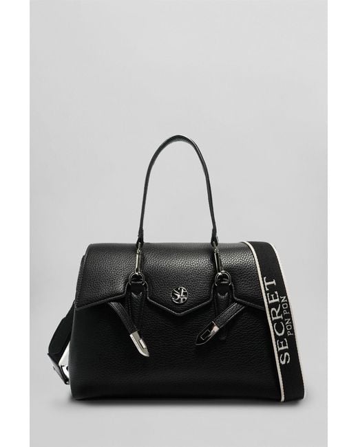 Borsa a spalla Quiny medium in Pelle Nera di Secret Pon-pon in Black