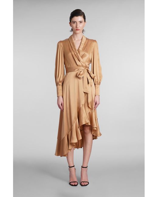Zimmermann White Dress In Bronze Silk