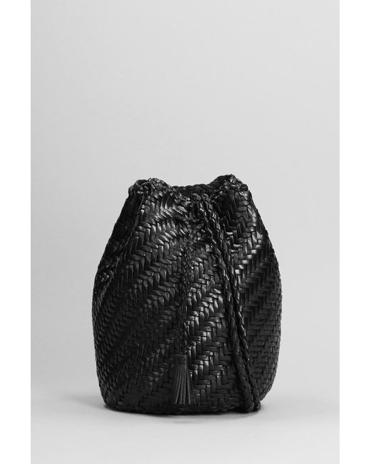 Dragon Diffusion Pompom Double Jump Shoulder Bag In Black Leather