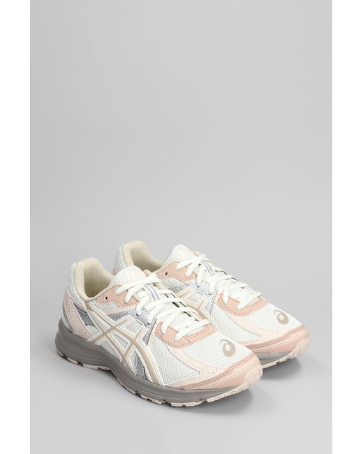 Asics White Jog 100s Sneakers In Beige Leather And Fabric