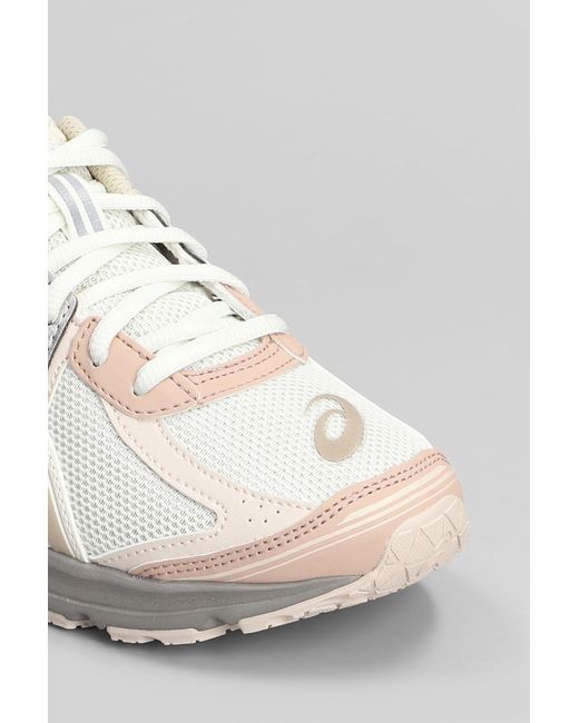 Asics White Jog 100s Sneakers In Beige Leather And Fabric