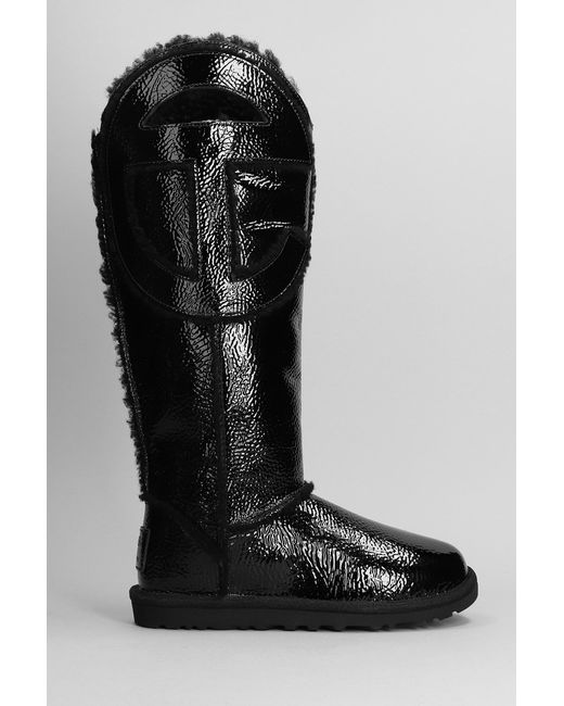 UGG X TELFAR Logo Tall Crinkle Low Heels Boots In Black Leather | Lyst
