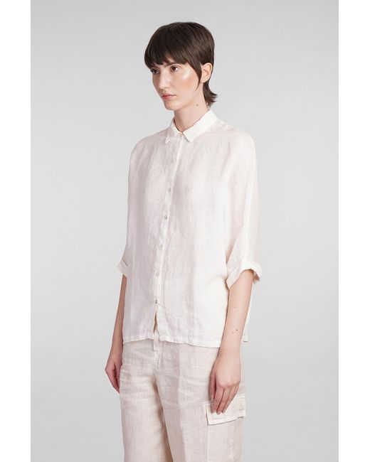 120 White Shirt In Beige Linen