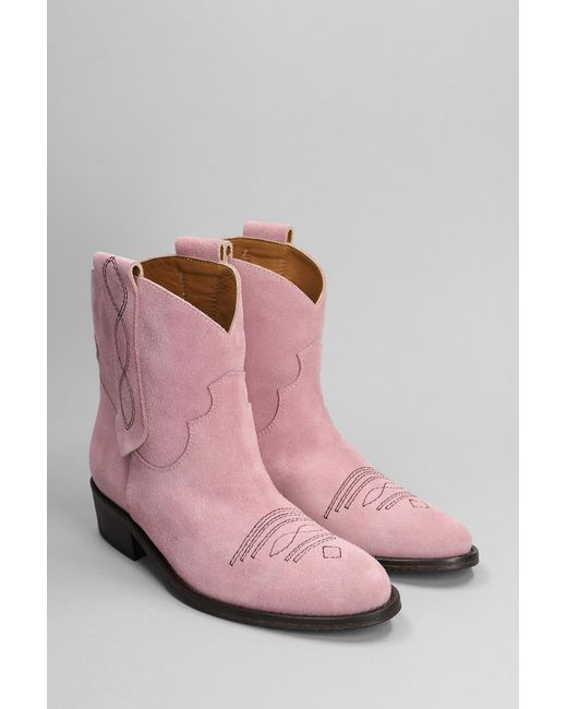 Via Roma 15 Texan Ankle Boots In Rose-pink Suede
