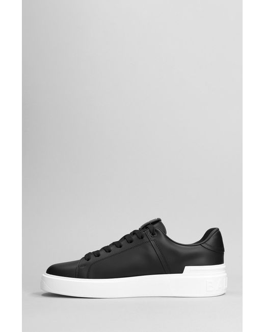 Balmain Gray B Court Sneakers In Black Leather for men