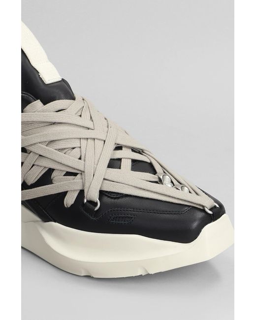 Rick Owens Megalaced Geth Run Sneakers In Black Leather for