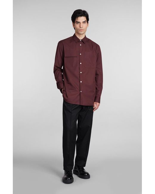 Jil Sander Red Shirt In Bordeaux Cotton for men