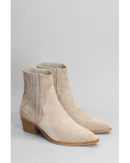 Julie Dee Natural Texan Ankle Boots In Beige Suede